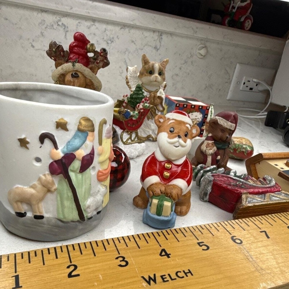Christmas Figurines Nativity Scene Bear Angel Gingerbread House Sleigh Ornaments
